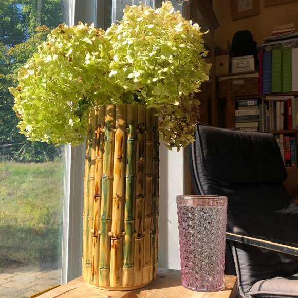 Large vintage artisan made bamboo shaped ceramic flower vase - Picture 2 of 10